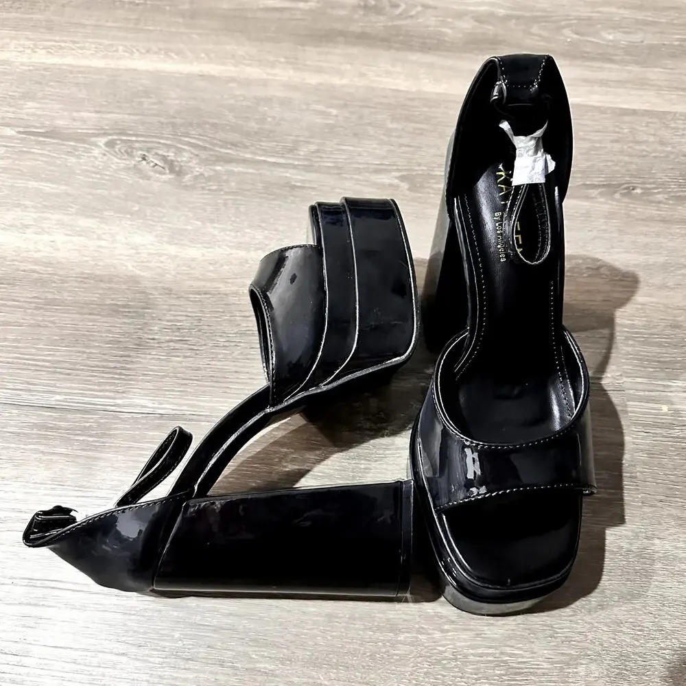 Black Patent Leather Platform Block Heel NEW Size 8